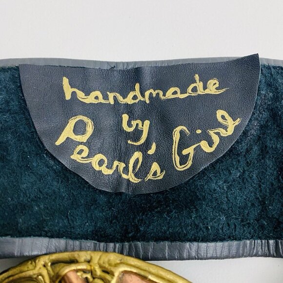 Vtg Mexican Mixed Metal Brass Copper Hand Crafted Belt Buckle Leather Patchwork - Picture 5 of 10